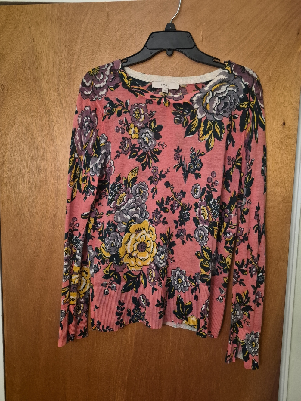 LOFT Coral Pink Floral Crewneck Sweatshirt